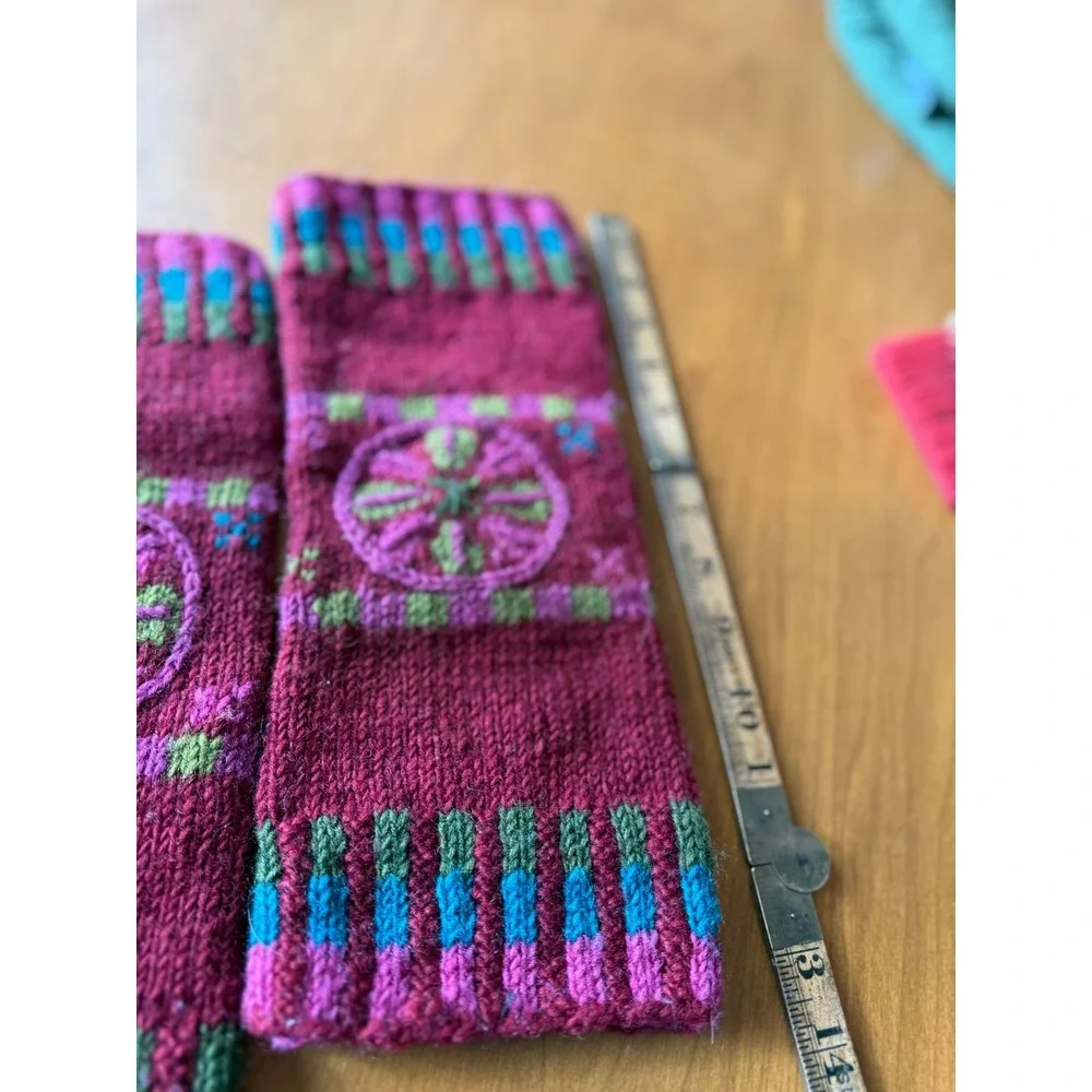 Boiled wool hat and hand knit leg warmers